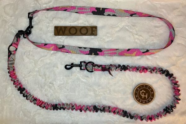 1" Hands Free Bungee Dog Leash pink camo